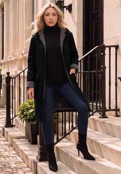 Plus Size Knee Length Hooded Nylon Jacket