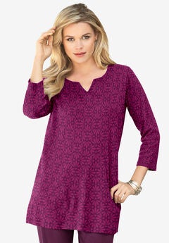 Three Quarter Notch Neck Soft Knit Tunic
