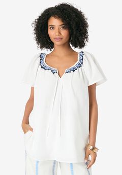 Embroidered Ruffle Blouse