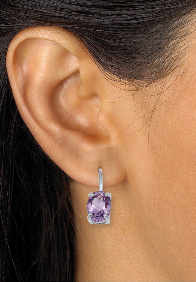 2.50 Tcw Oval Cut Genuine Amethyst And Cubic Zirconia Sterling Silver Earrings, , alternate image number 2
