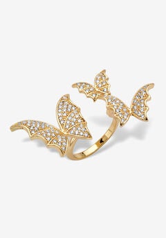 Goldtone Round Crystal Adjustable Butterfly Ring