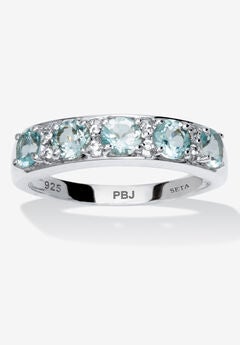 1.66 Tcw Round Cut Genuine Blue Topaz Sterling Silver Ring