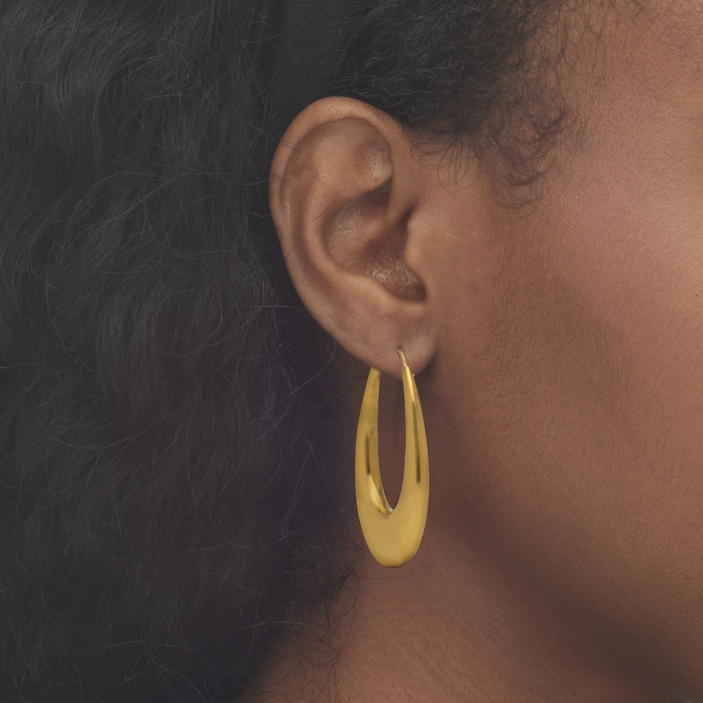 Polished Oval Puffed Hoop Earrings 18K Gold Plated .925 Sterling Silver, GOLD, alternate image number 3