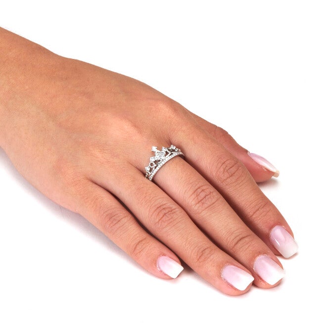 .41 TCW Round Cubic Zirconia Sterling Silver Crown Ring, WHITE, alternate image number 2