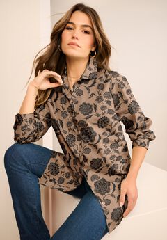 Plus Size Kate Long Sleeve Easy Cotton-Blend Button-Front Shirt