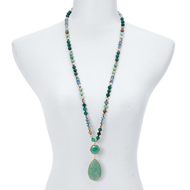 Genuine Green Aventurine Goldtone Beaded Drop Necklace 36-inch, GREEN, alternate image number null