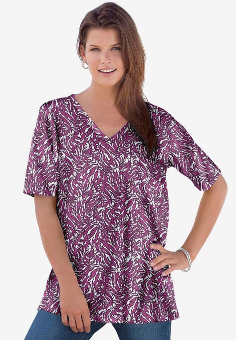 V-Neck Ultimate Tee, RASPBERRY ABSTRACT ZEBRA, hi-res image number null