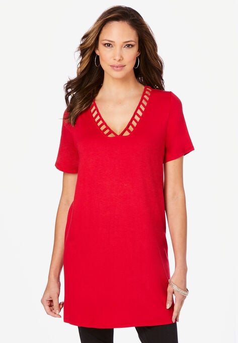 Lattice-Detail Ultra Femme Tunic, VIVID RED, hi-res image number null