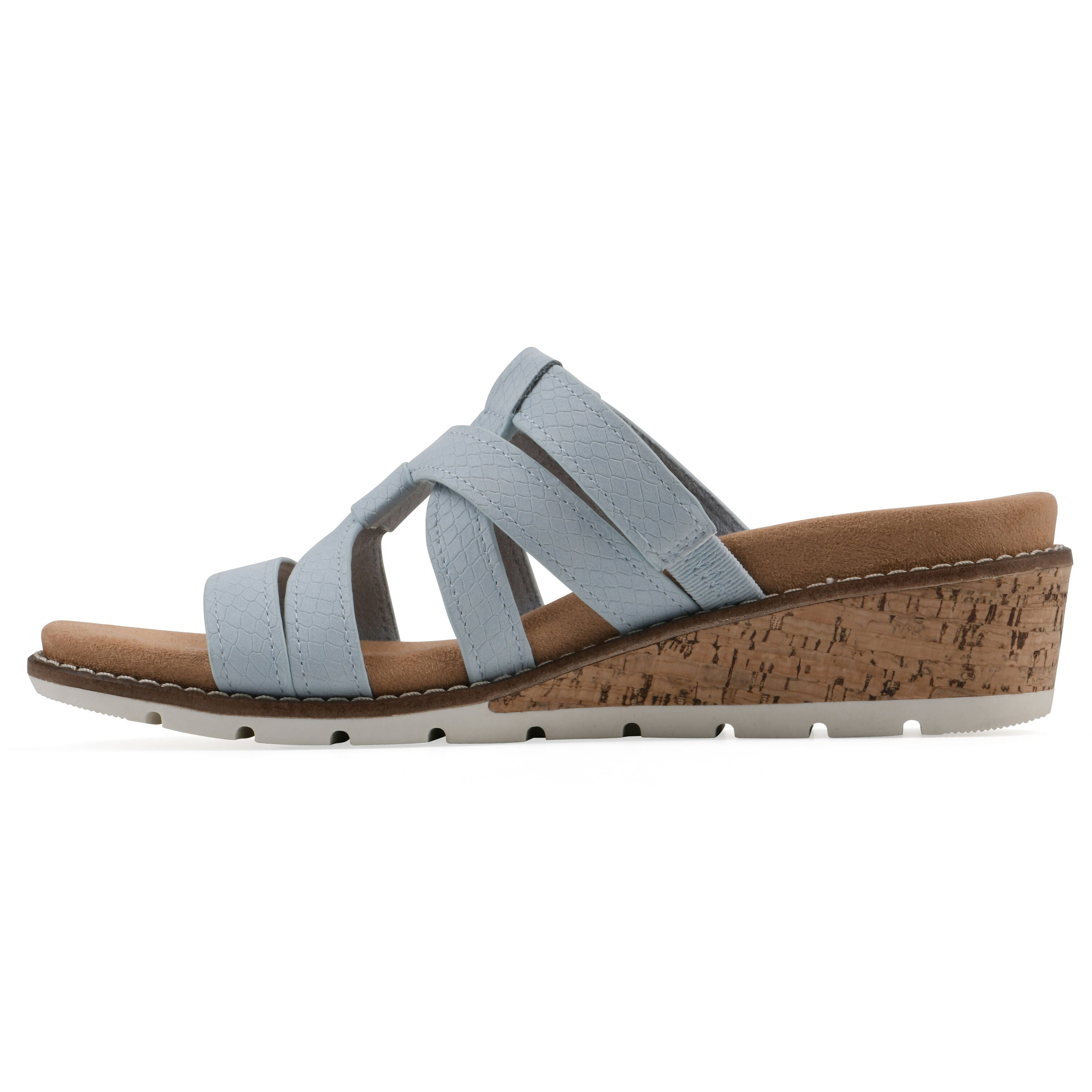 Tinisha Wedge Sandal, LIGHT BLUE EMBOSSED, alternate image number 3