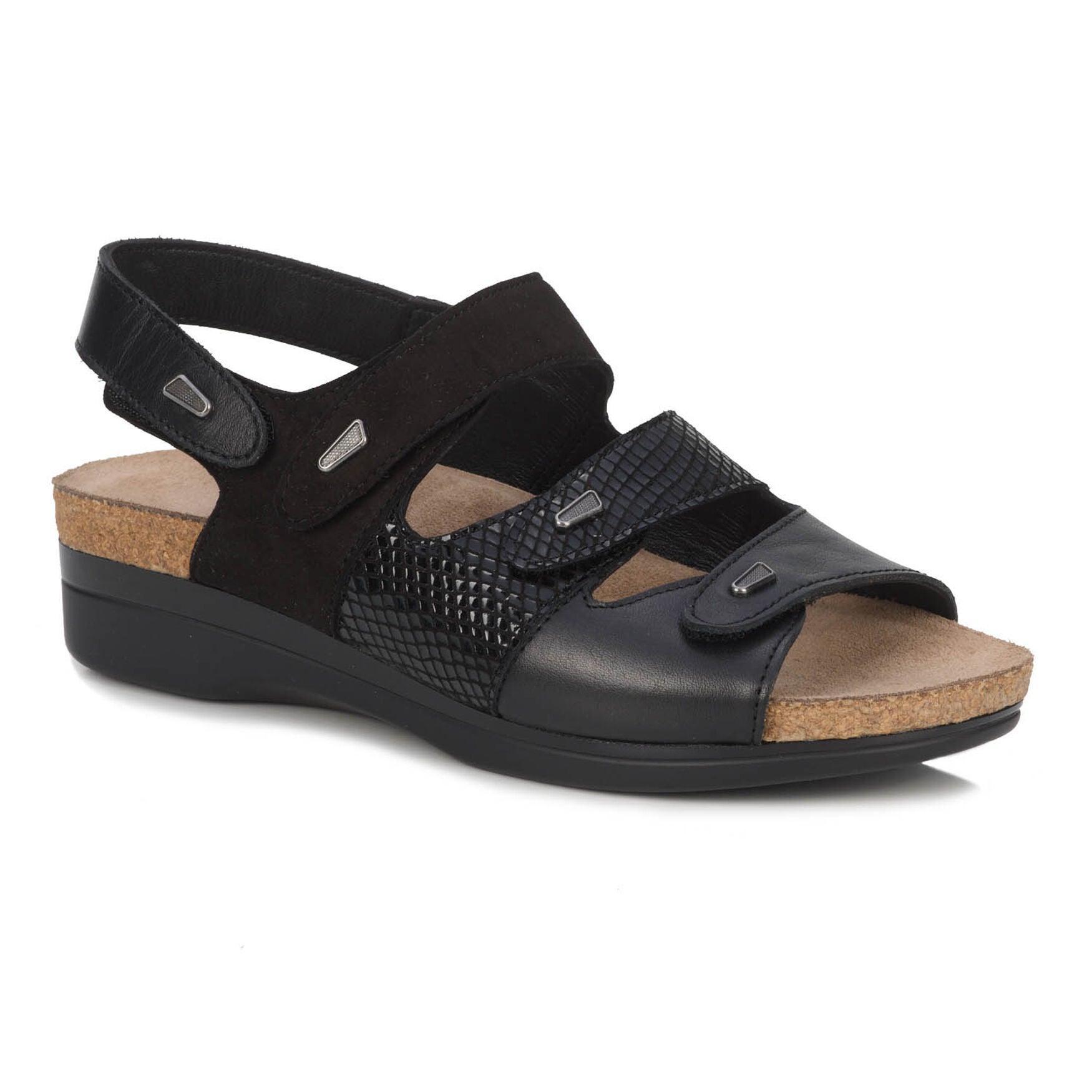 Margo Three Strap Sandal, BLACK, hi-res image number 0