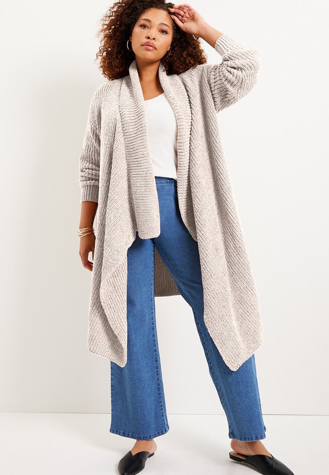 Chenille Drape-Front Cardigan, , alternate image number null