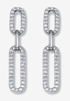 .40 Tcw Round Cubic Zirconia Silvertone Link Drop Earrings