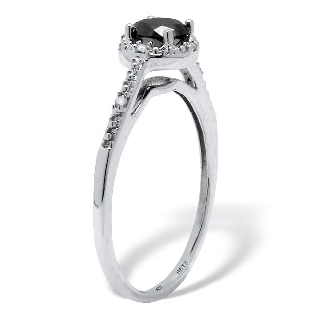 .53 TCW Black Diamond Sterling Silver Promise Ring, BLACK, on-hover image number 1