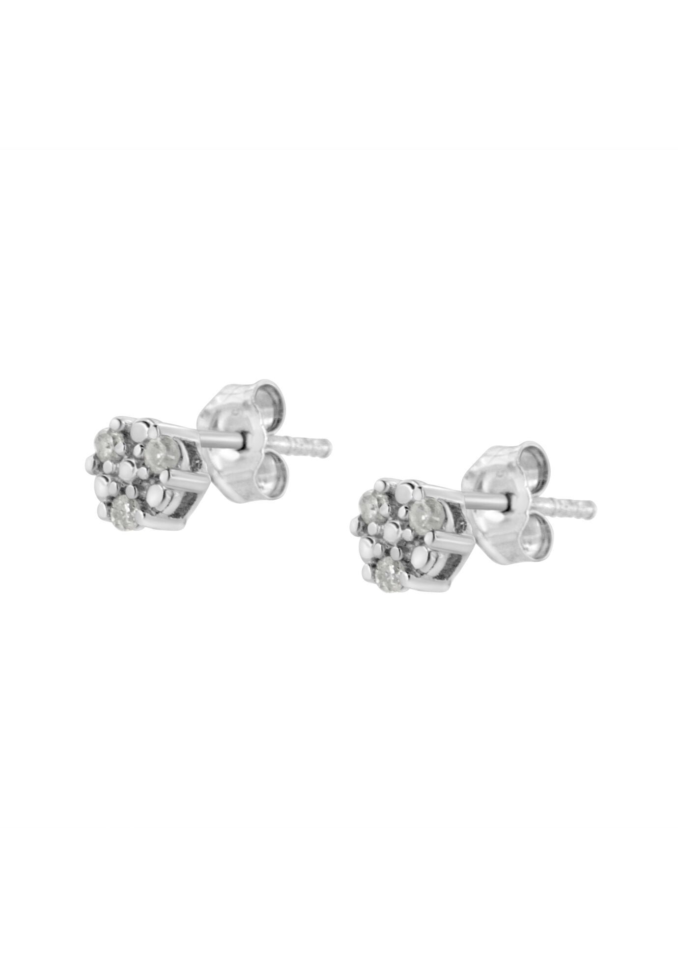 Silver 1/10 Cttw Prong Set Round-Cut Trio Diamond Stud Earrings, , alternate image number 2