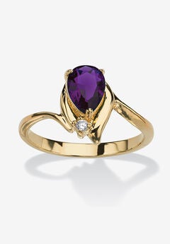 Yellow Gold Plated Simulated Birthstone And Round Crystal Ring Jewelry