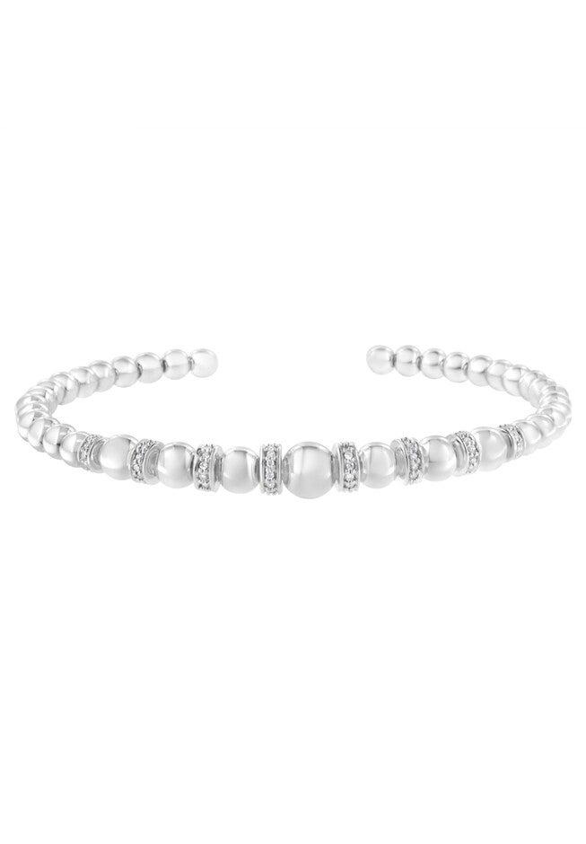 Sterling Silver 1/4 Cttw Diamond Rondelle Graduated Ball Bead Cuff Bangle Bracelet, , alternate image number 2