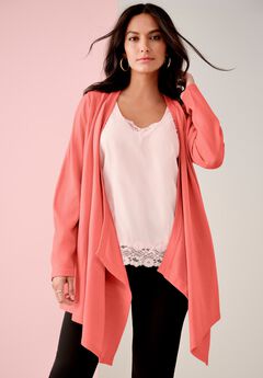 Plus Size Lightweight Handkerchief Hem Cardigan Sweater