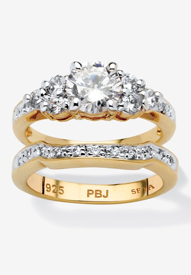 2 Piece 2.01 Tcw Round Cubic Zirconia Bridal Ring Set In 18K Gold-Plated, GOLD, hi-res image number 0