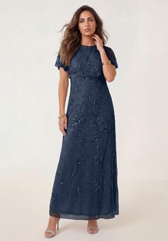 Plus Size Beaded Capelet Maxi Gown – Glam Evening Dress