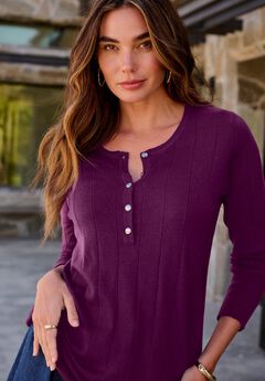 Plus Size Drop Needle Henley Lightweight Sweater Knit