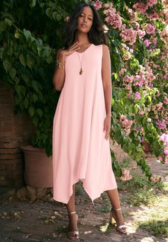 Plus Size Stretch Knit Mid Length Sleeveless Swing Dress