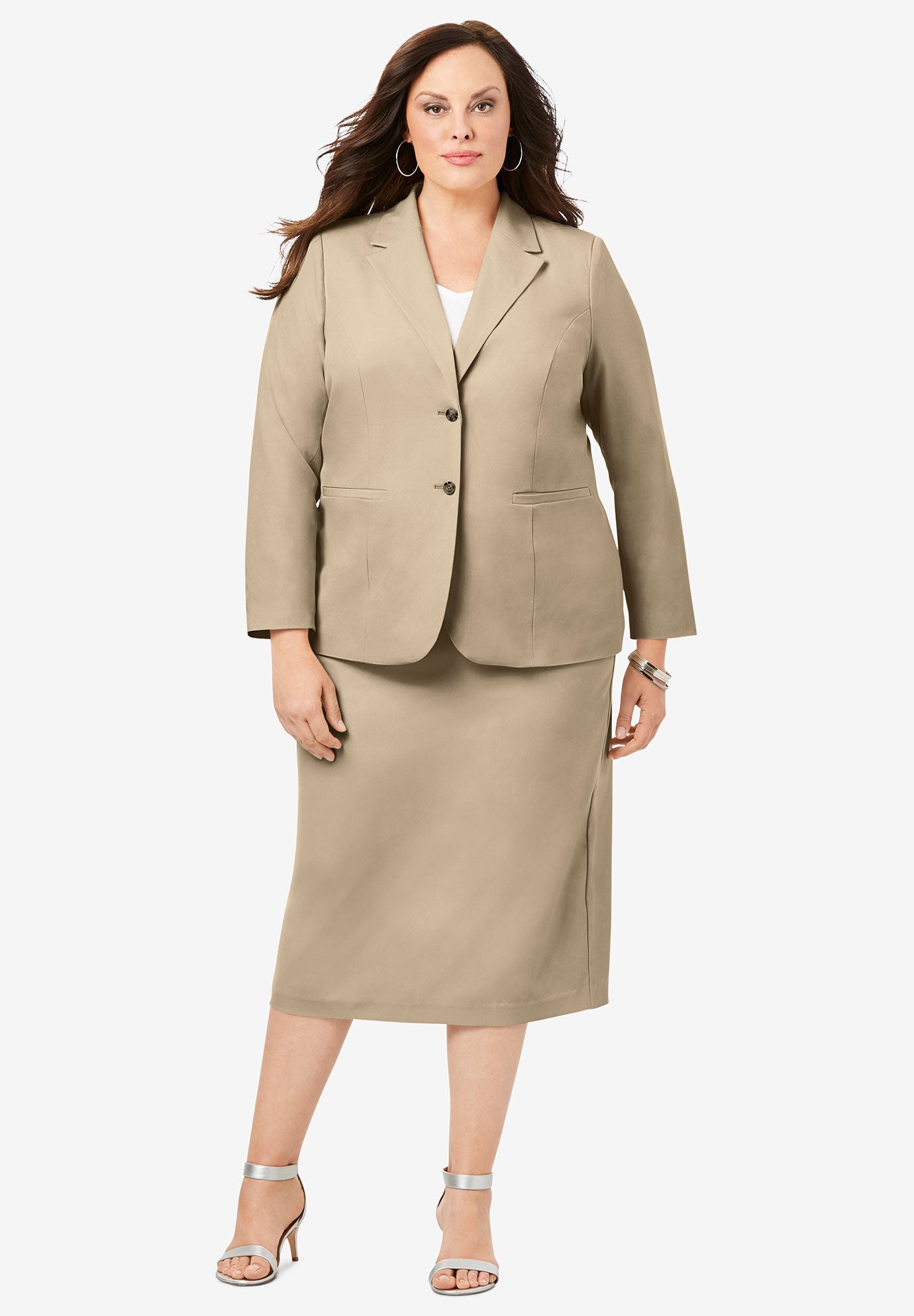 Roamans Womens Plus Size Two-Piece Skirt Suit with Shawl-Collar Jacket
