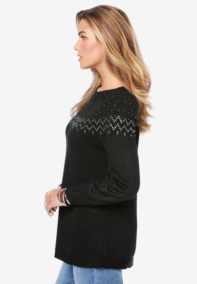 Embellished Fair Isle Sweater, , alternate image number null