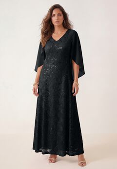 Plus-Size Allover Lace Gown with Capelet