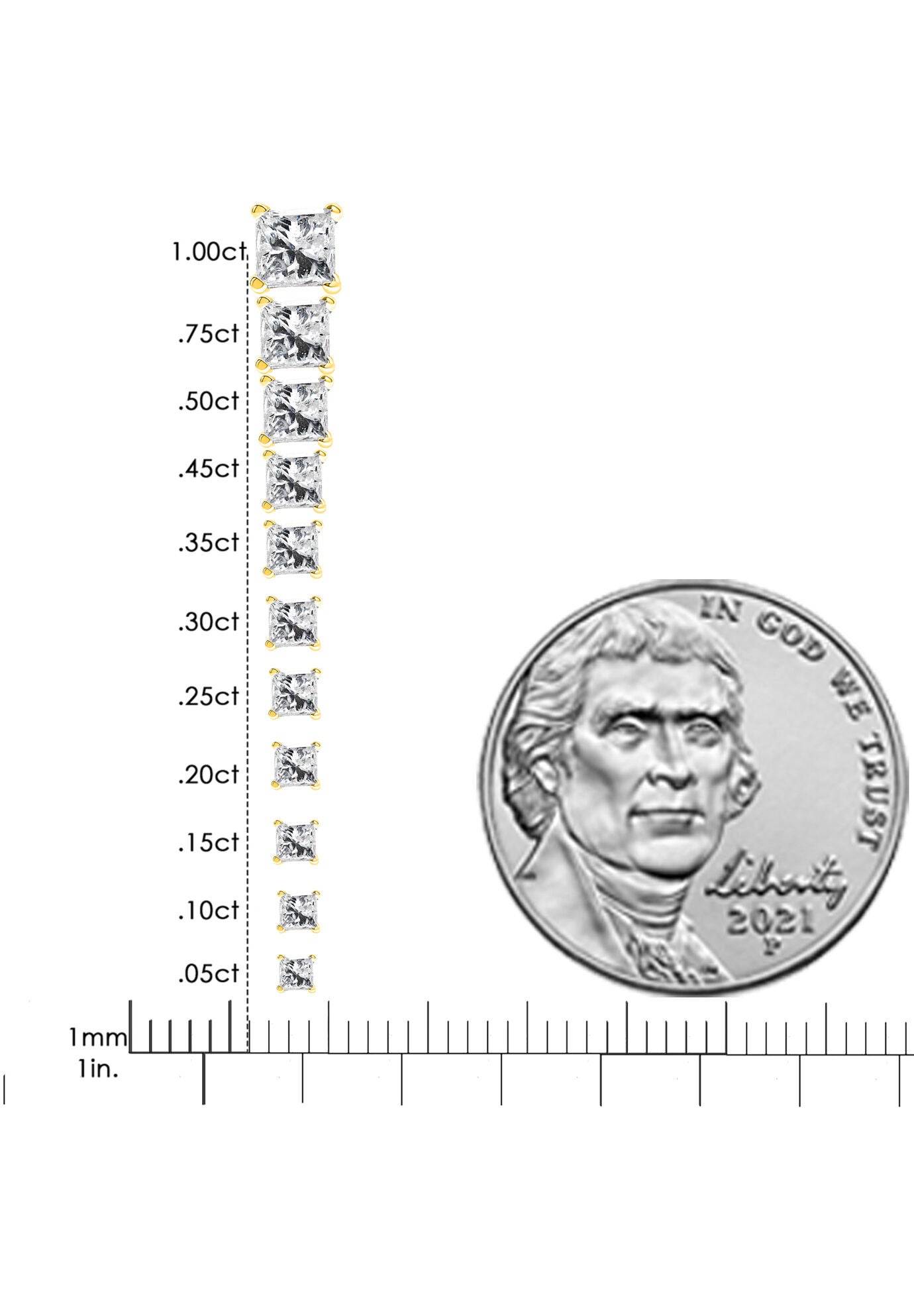 Yellow Gold Princesscut Diamond Petite Classic Square Stud Earrings, , alternate image number 5