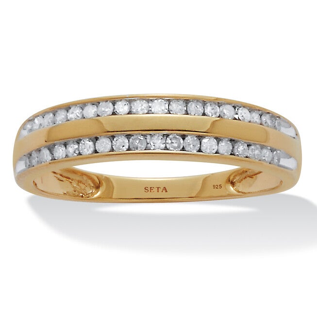 .24 TCW Diamond 18K Gold-Plated Sterling Silver Band Ring, WHITE, hi-res image number 0