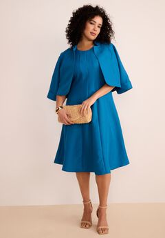 Plus Size Elbow Sleeve Fit-and-Flare Dress with Bolero Jacket – 2-Piece Suit