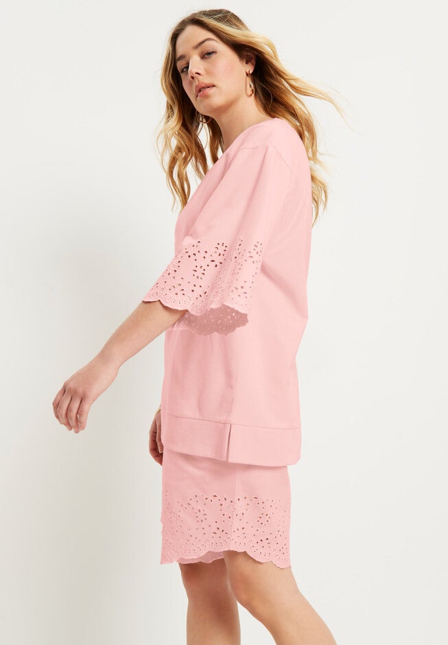 Eyelet-Detailed Shirt & Short Set, , alternate image number null