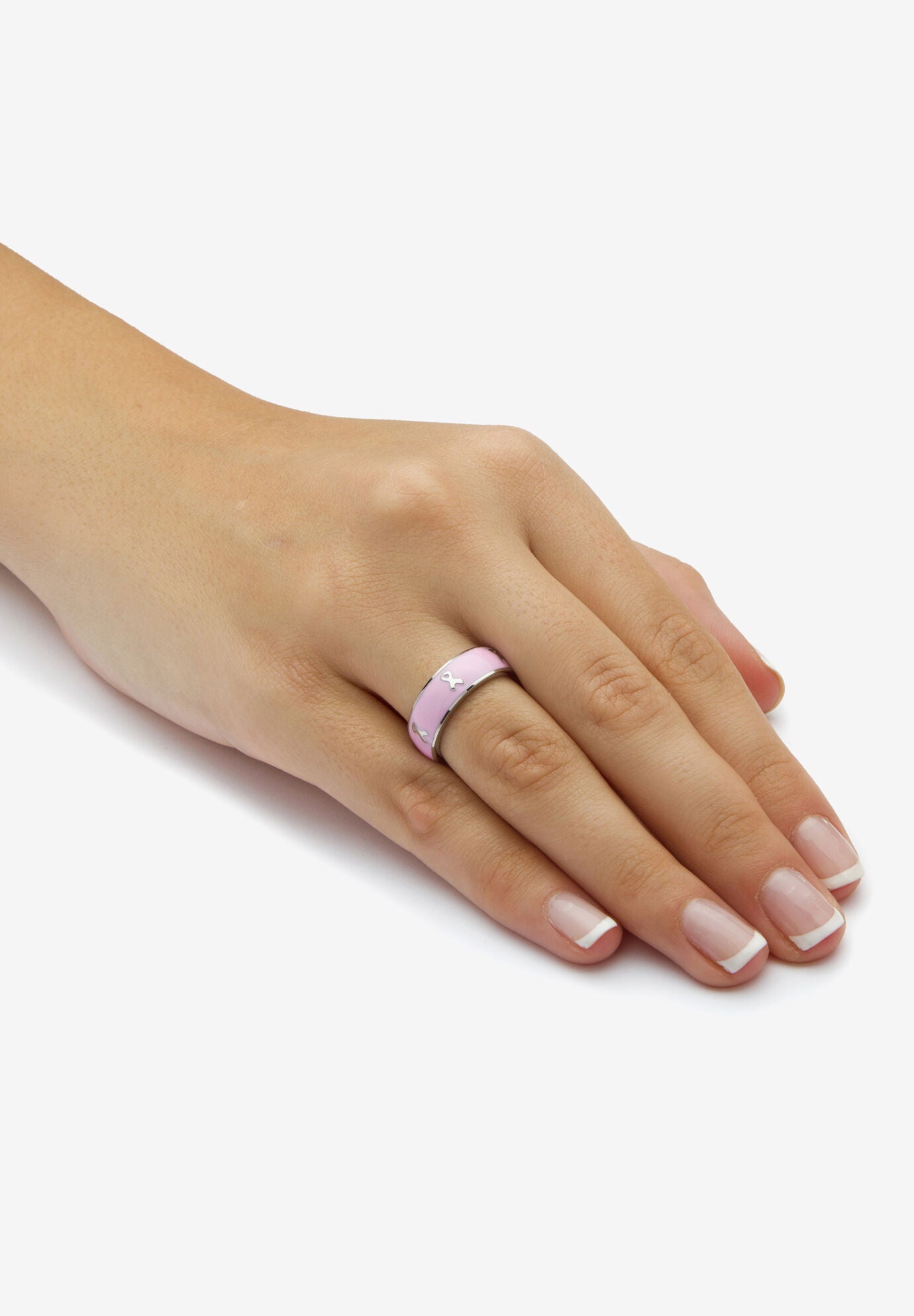 Stainless Steel And Pink Enamel Breast Cancer Awareness Ribbon "Serenity Courage Strength" Inscribed Ring (6.5Mm) Jewelry, , alternate image number 2