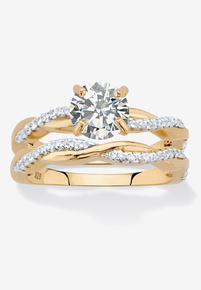 1.79 Cttw. 2-Piece 18K Gold .925 Sterling Silver Cubic Zirconia Wedding Ring Set, GOLD, hi-res image number null