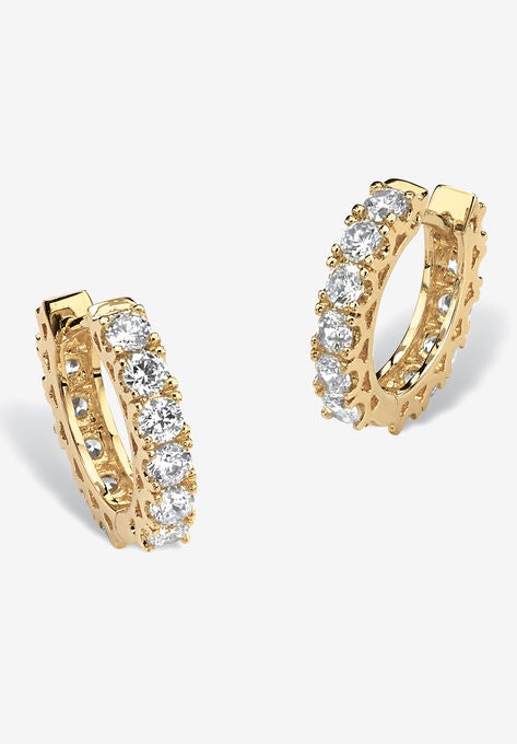 Yellow Gold-Plated Huggie Hoop Earrings, CUBIC ZIRCONIA, hi-res image number null