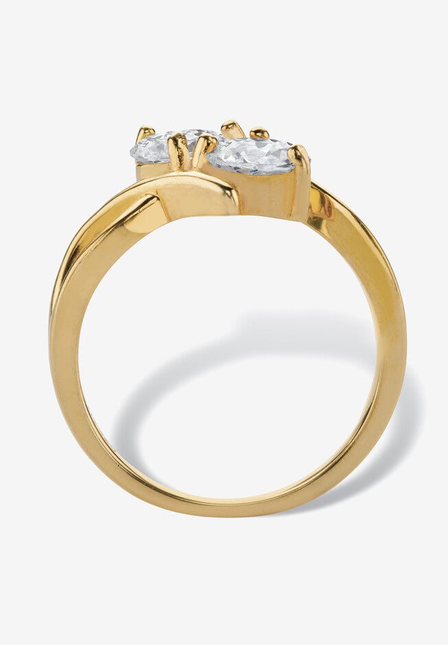 1.96 Cttw Cubic Zirconia 14K Gold-Plated Sterling Silver 2-Stone Bypass Ring, , on-hover image number 1
