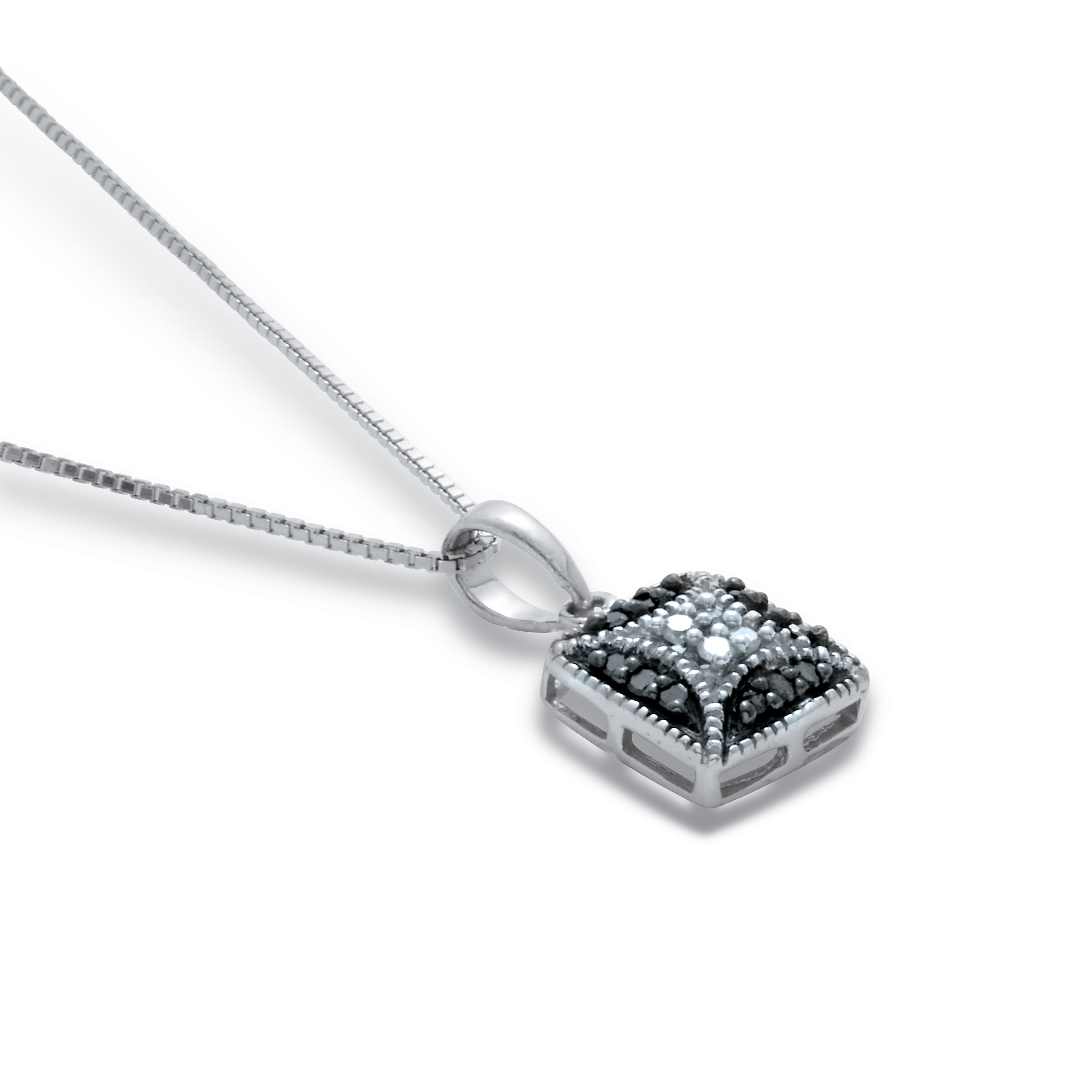 .06 TCW Black Diamond  Sterling Silver Square Pendant and Chain 18 Inches, WHITE, alternate image number 3