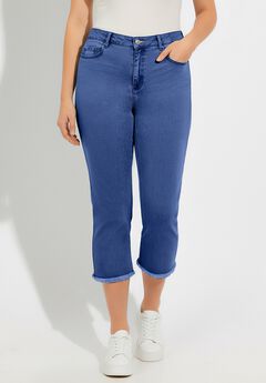 Plus Size Straight-Leg Frayed Hem Cropped Capri Jean