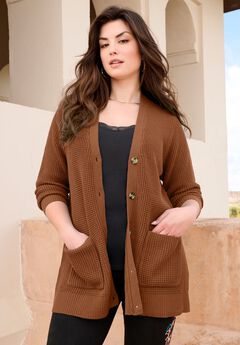 Waffle Button Front Cardigan
