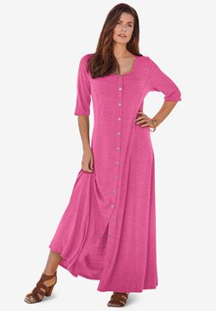 Button Front Heathered Dress