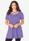 Lattice-Neck Short Sleeve Ultimate Tunic, VINTAGE LAVENDER, hi-res image number null