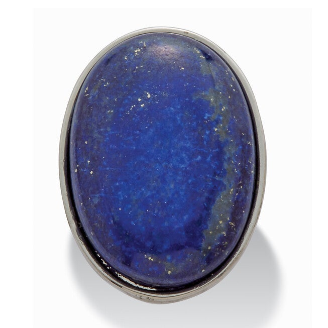 Oval Genuine Blue Lapis Platinum-Plated Ring, BLUE, hi-res image number null