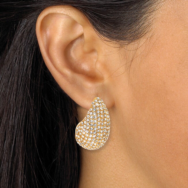 Round Crystal Yellow Gold Ion-Plated Stainless Steel Drop Earrings, WHITE, alternate image number 2