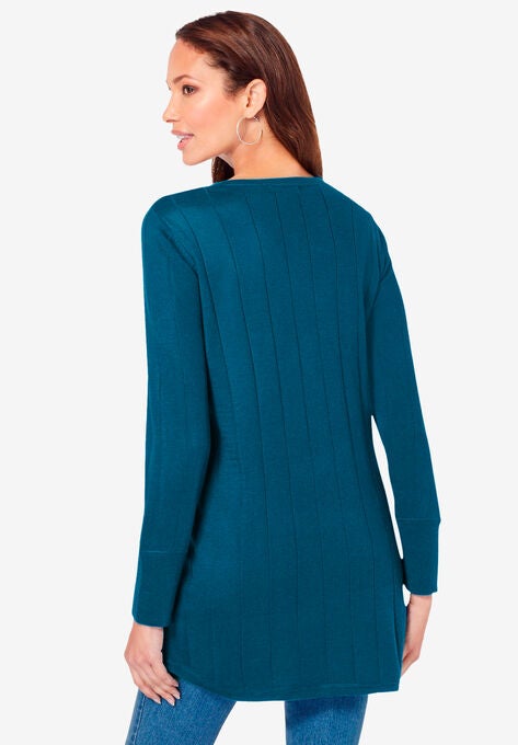 Fine Gauge Drop Needle Henley Sweater, , alternate image number null