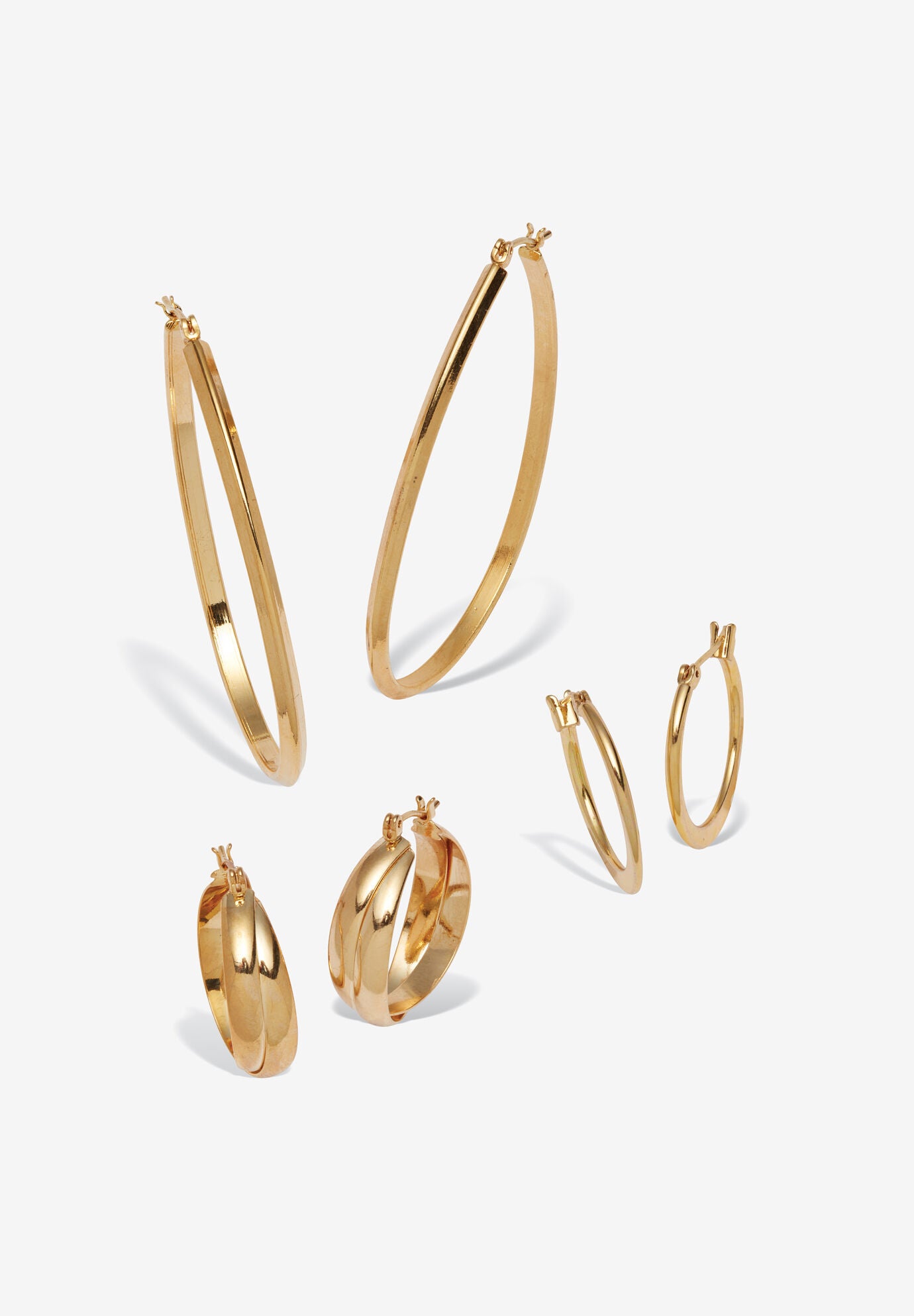 Yellow Goldtone 3 Pair Hoop Earrings Set, GOLD, hi-res image number 0