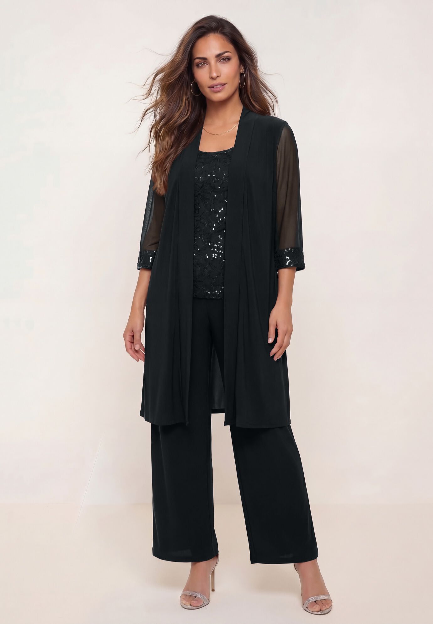 Plus-Size 3 Piece Knit Embellished Pant Set