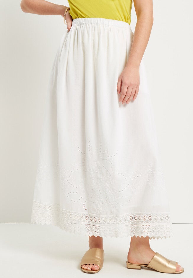 Crochet-Detailed Skirt, WHITE FLOWER EYELET, hi-res image number null