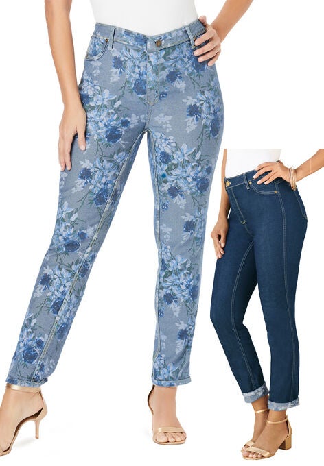Reversible Straight-Leg Jean, BLUE BLOOMING ROSE, hi-res image number null