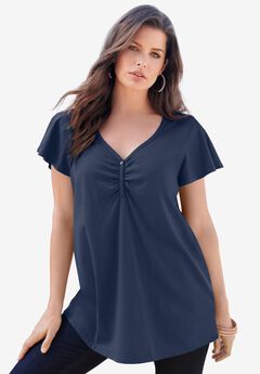 Plus Size Casual Navy Tops