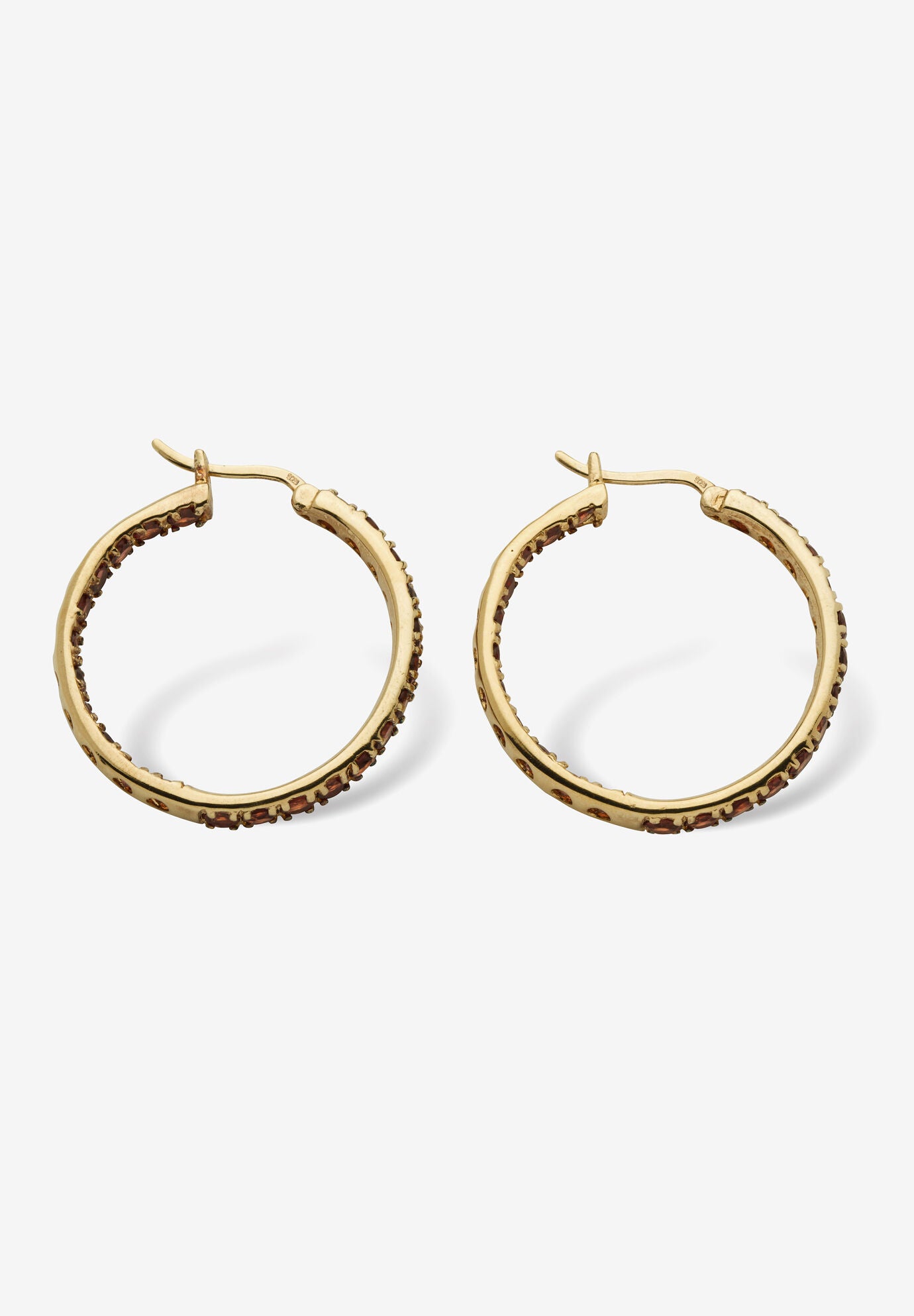 Gold Over Sterling Silver Hoop Earrings (30Mm) Garnet (6 1/4 Cttw) Jewelry, , on-hover image number 1